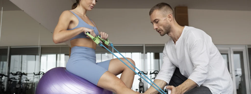 fisioterapeuta-realizando-uma-sessão-com-uma-mulher