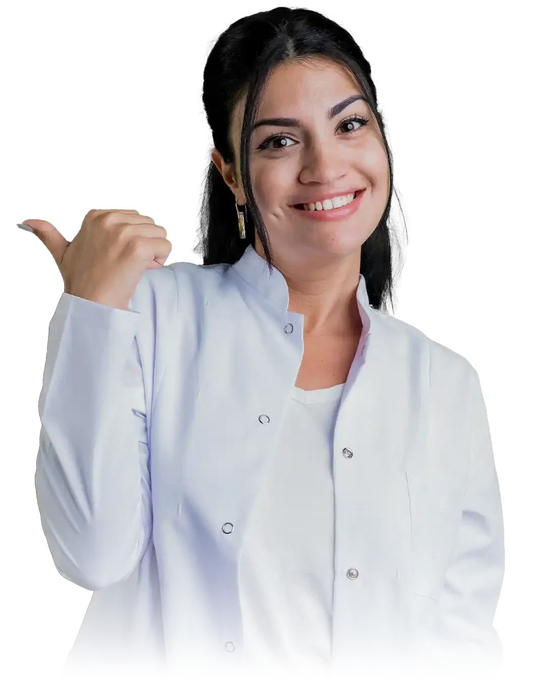 medica-apontanto-para-o-lado-sorrindo