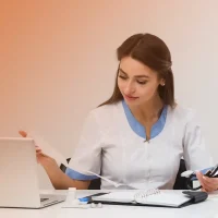 medica-olhando-para-papeis-e-analisando